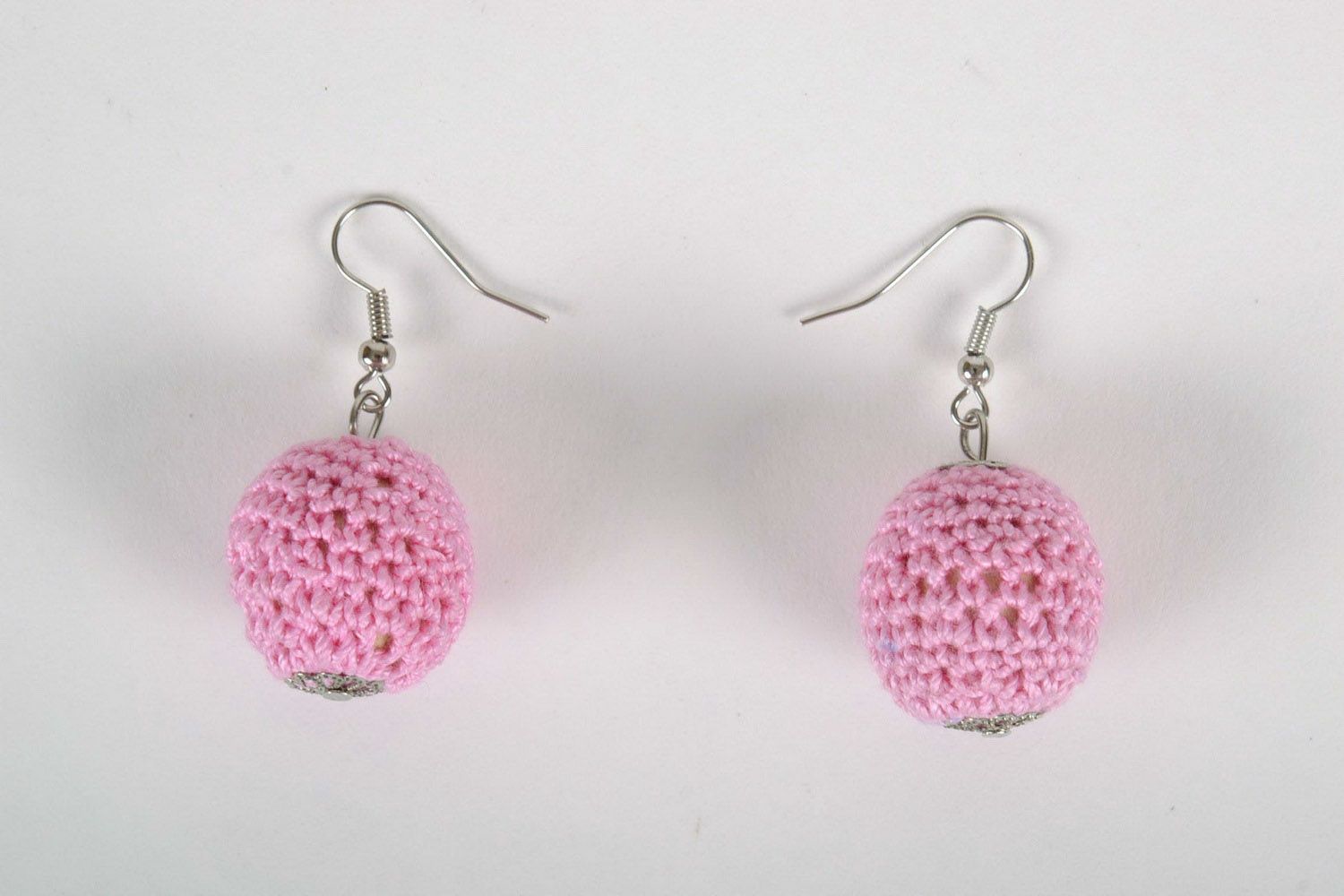 Wooden earrings crocheted with threads photo 1