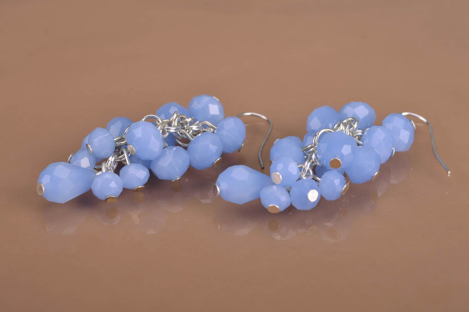 Beautiful blue handmade designer glass bead earrings Grapes photo 2