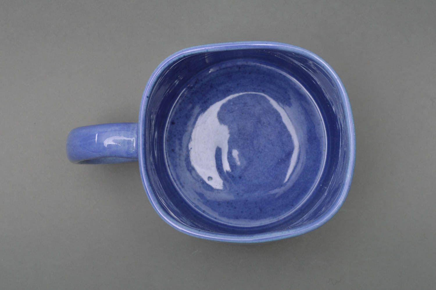 Blue clay cup glazed with handle and snowman pattern 0,62 lb photo 3