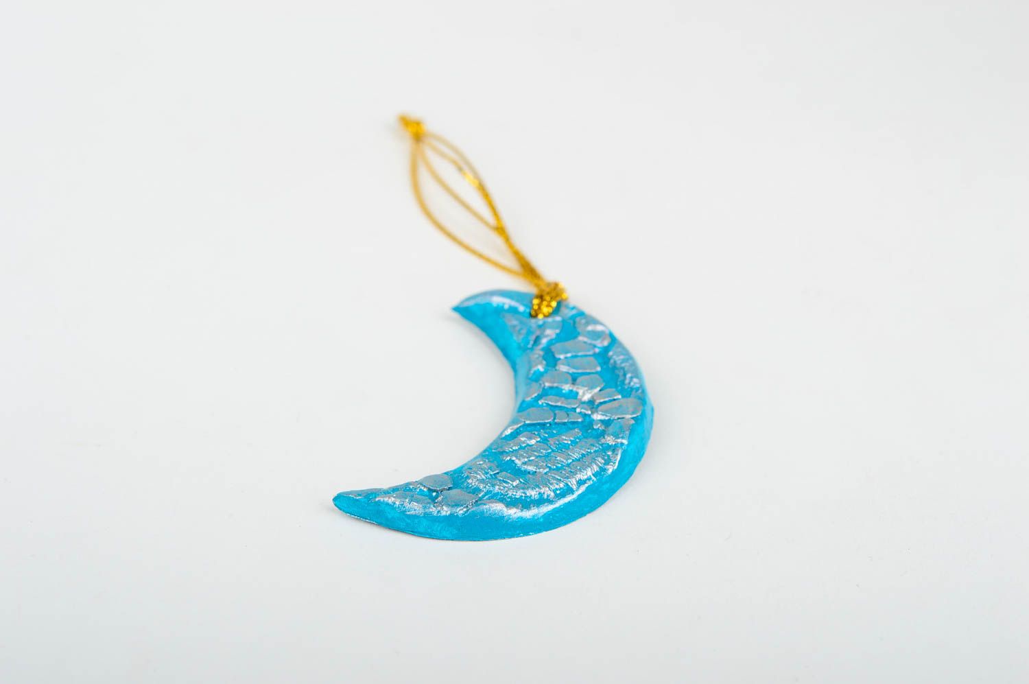 Игрушка на елку handmade декор для дома игрушка из глины расписная Месяц голубой фото 3