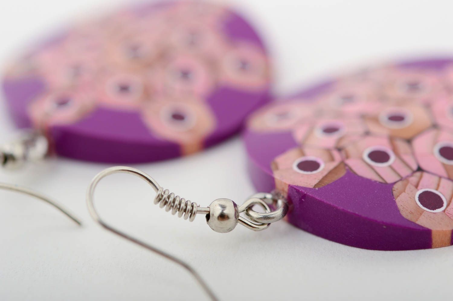 Boucles d'oreilles rondes Bijou fait main violettes design original Cadeau femme photo 5