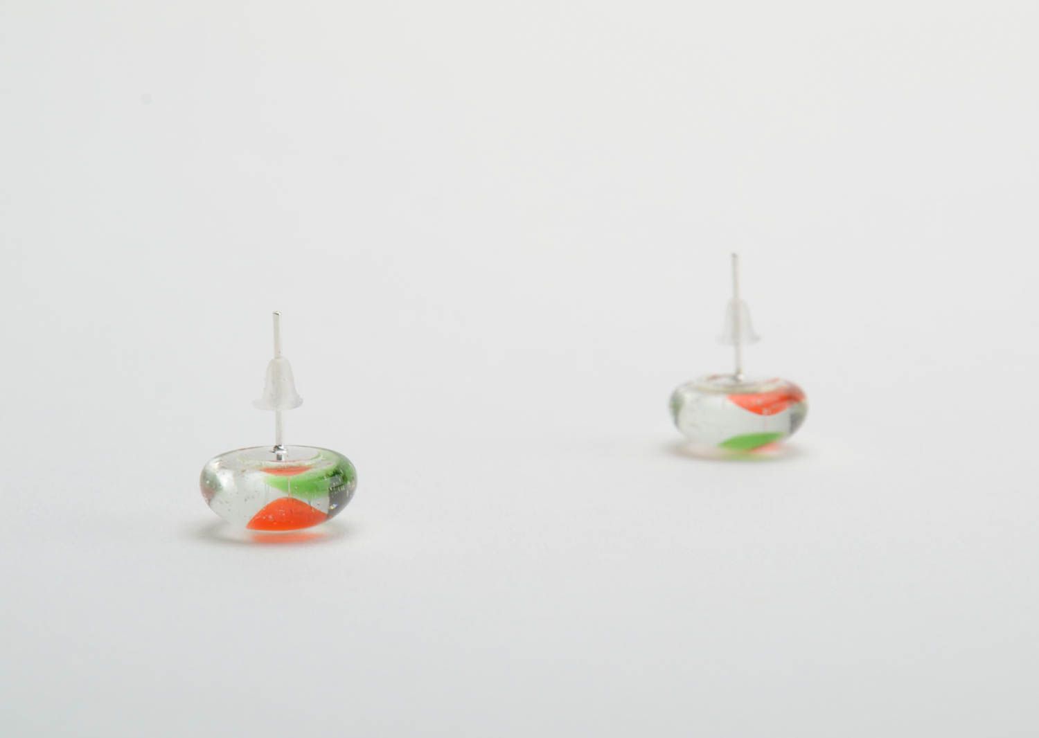 Round colorful glass stud earrings fusing technique handmade designer accessory photo 4
