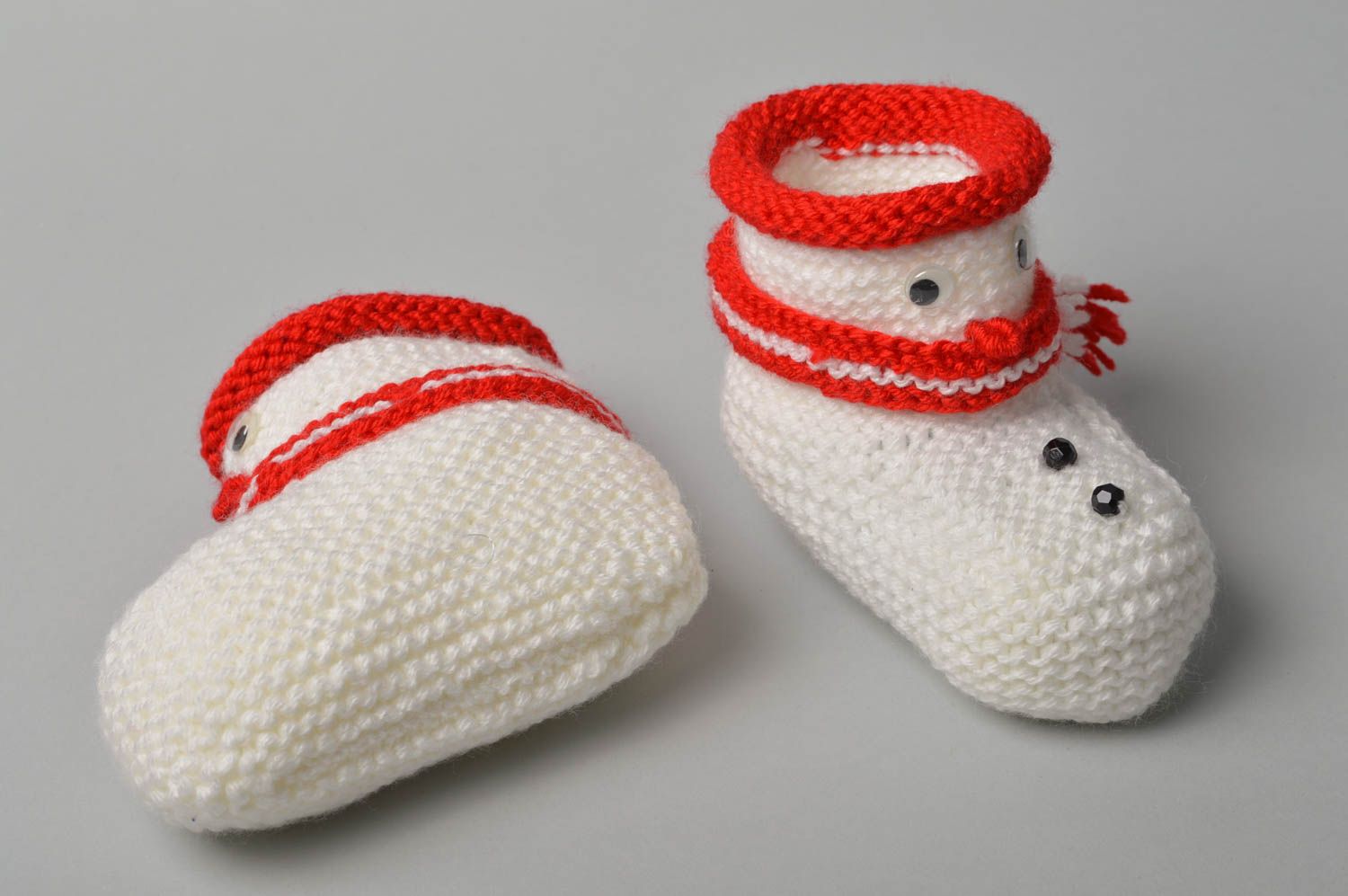 Пинетки крючком ручной работы пинетки для новорожденных вязаные пинетки Снеговик фото 1