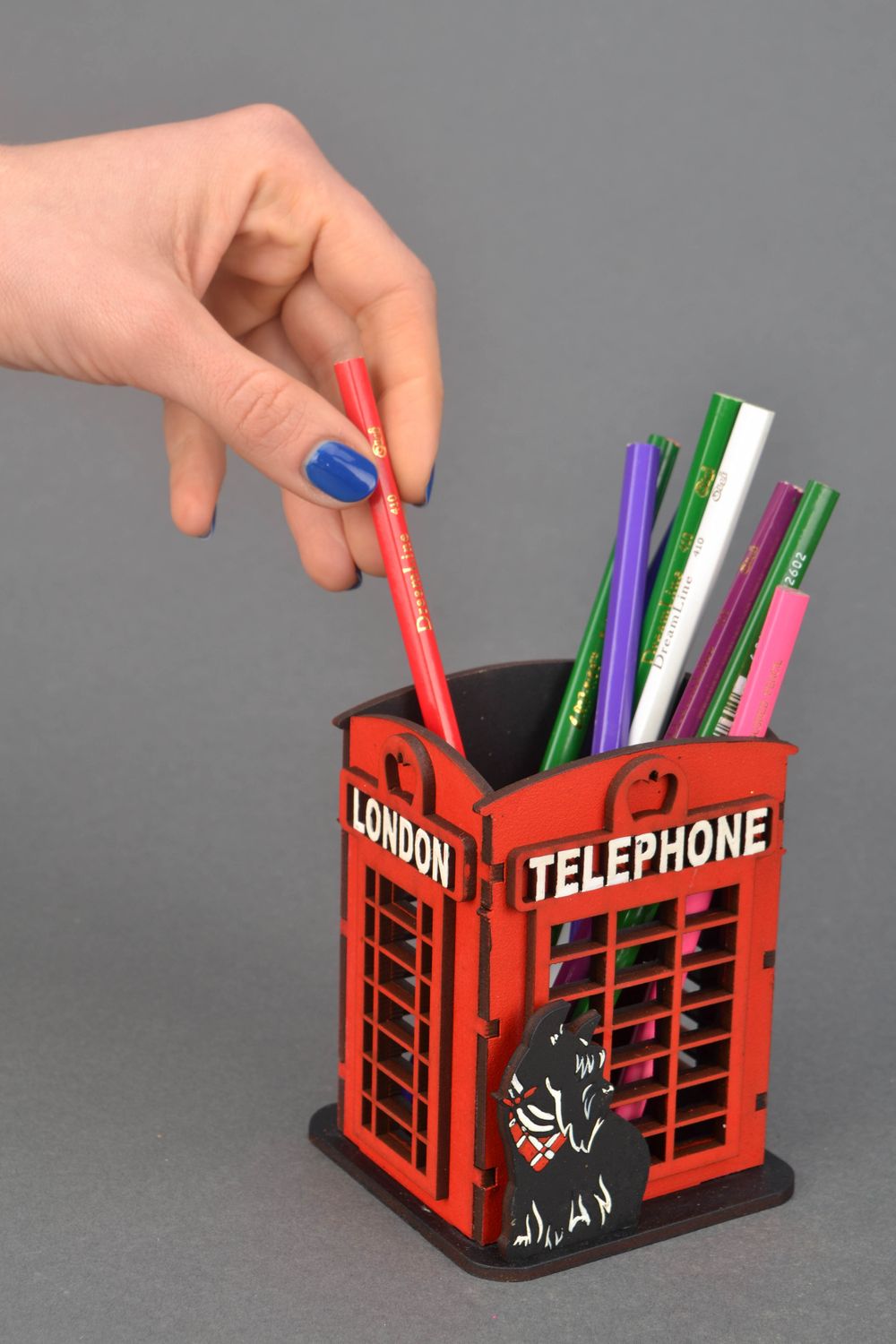 Wooden pencil holder Telephone Booth photo 1