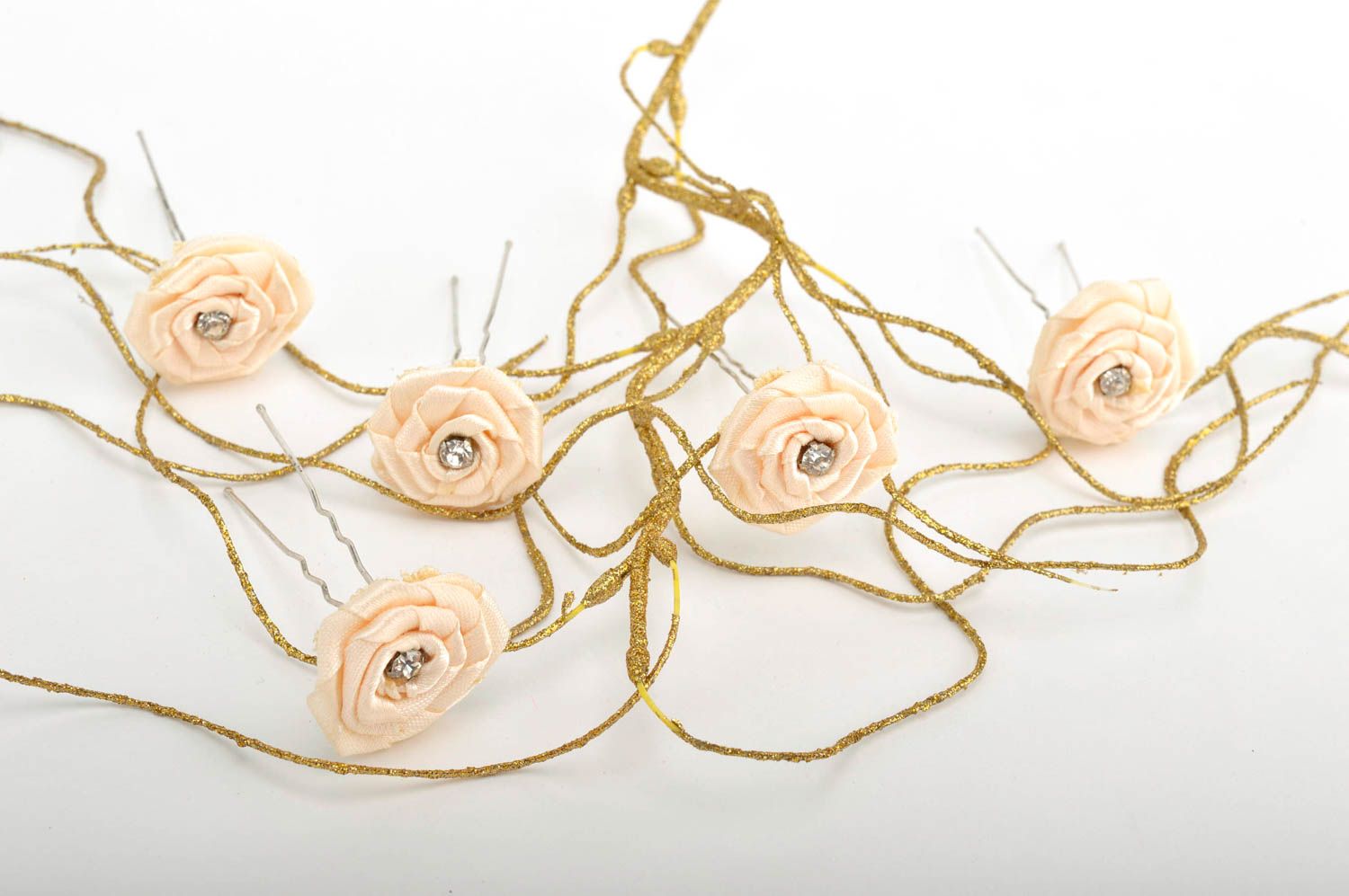 Horquillas con flores hechas a mano adornos para el pelo accesorios de moda foto 1