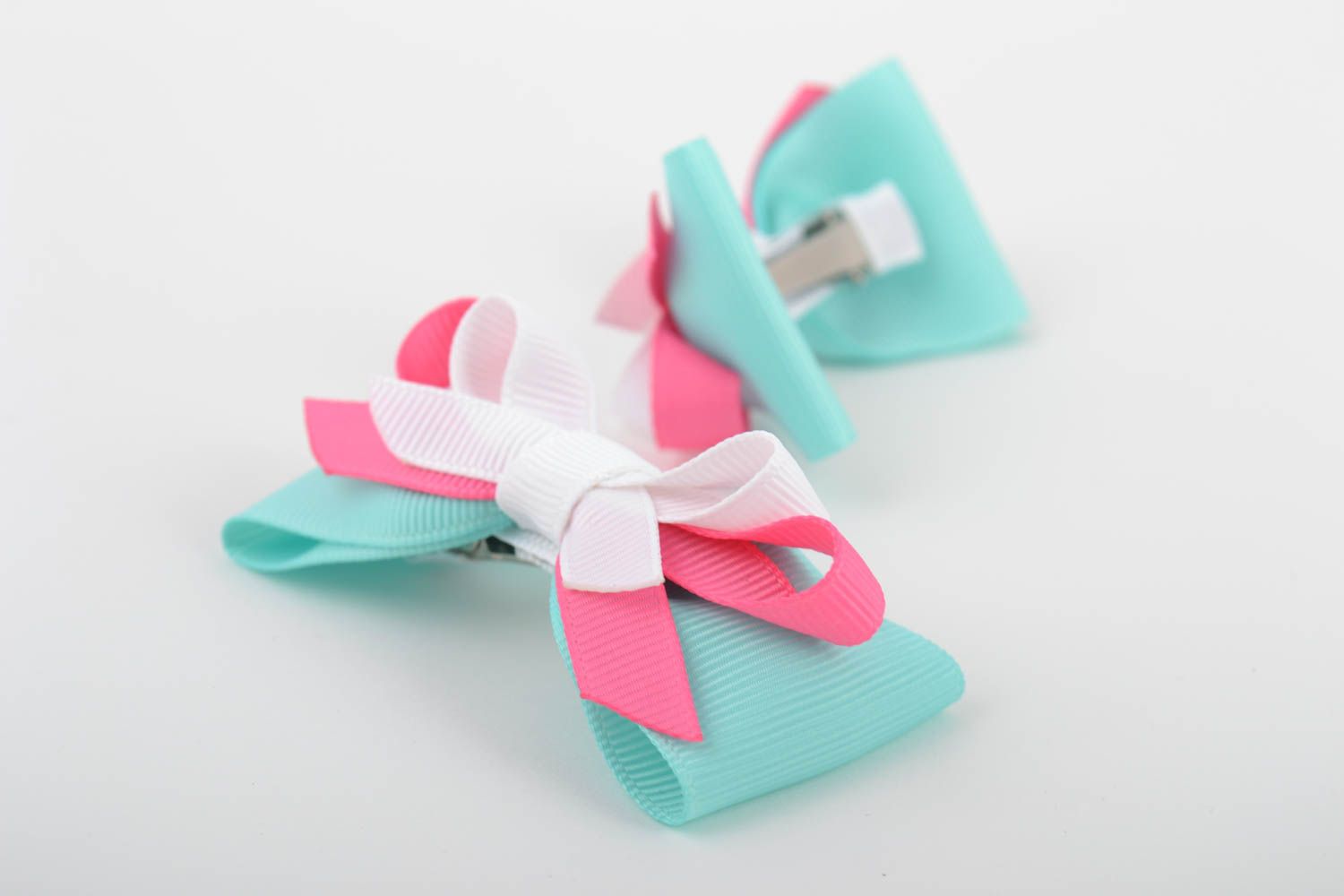 Set of 2 bows for girls handmade hair accessories handcrafted jewelry hair bows photo 5