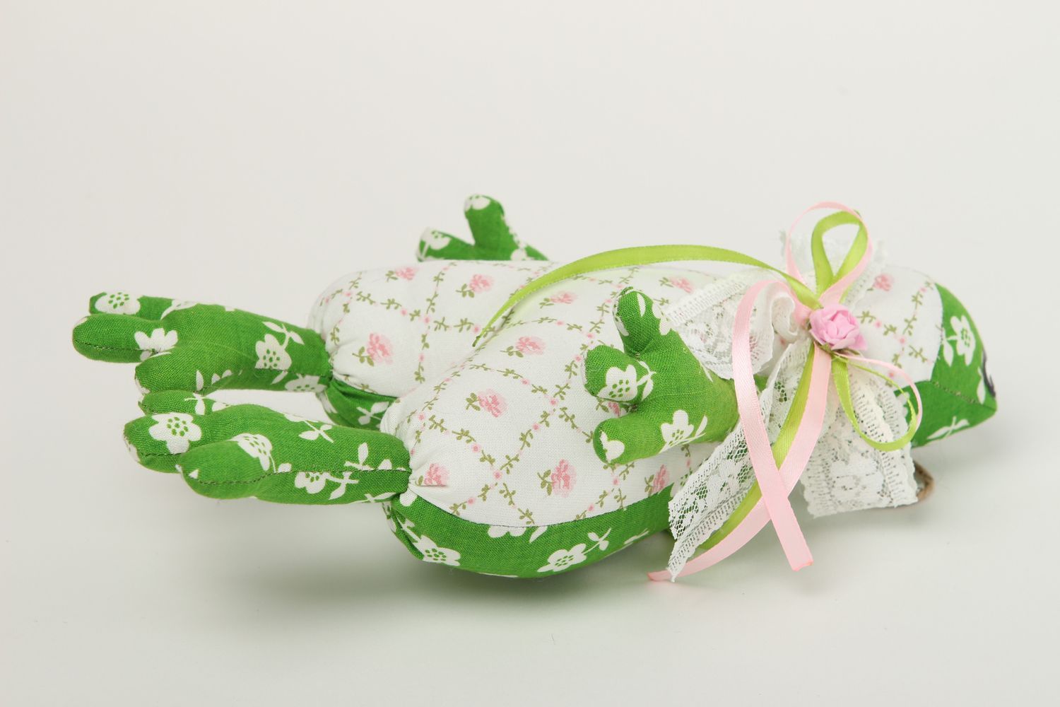 Handmade Kuscheltier Frosch blumig Stoff Spielzeug Geschenk für Kinder  foto 2