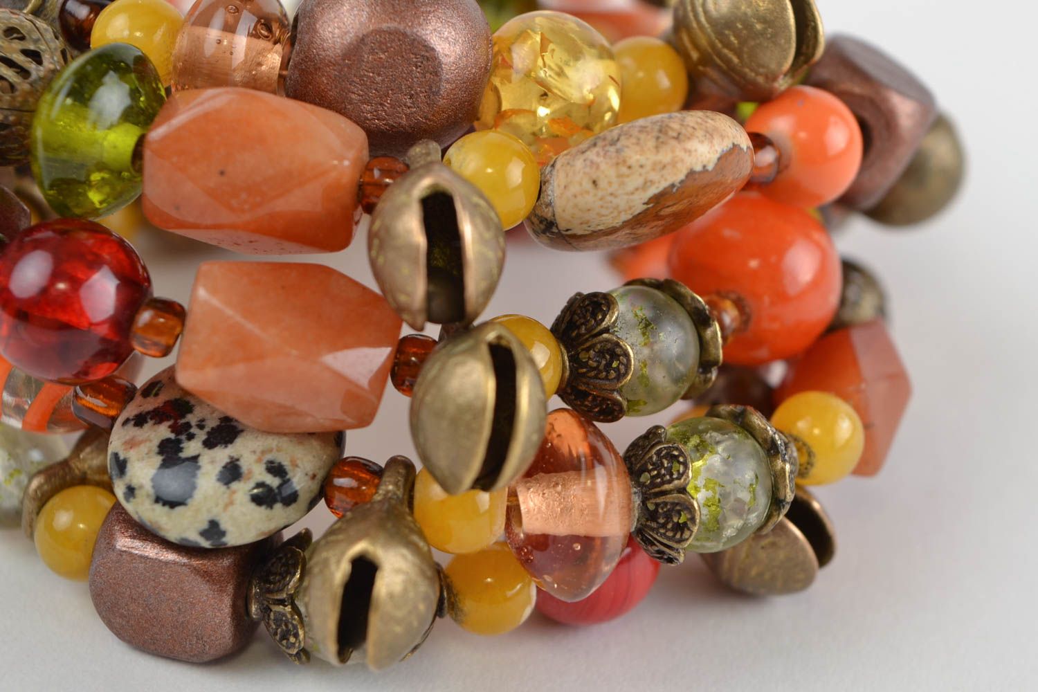Handmade colorful multi row natural stone wrist bracelet with jasper aventurine photo 3