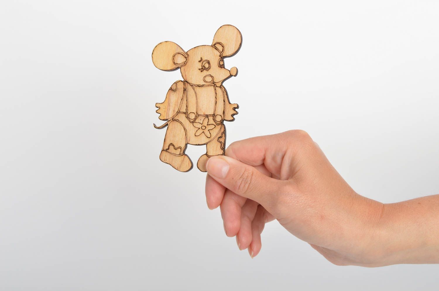Sujet à décorer en bois brut fait main figurine de souris plate pour serviettage photo 5