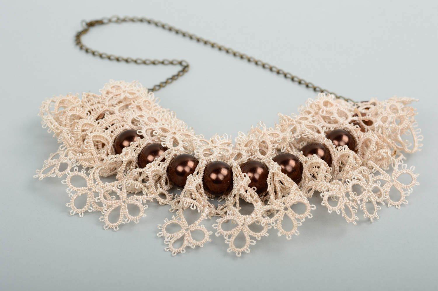 Unusual handmade woven lace necklace beaded necklace textile jewelry designs photo 2