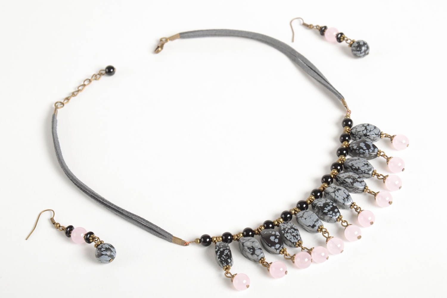 Handmade designer earrings stylish elegant necklace natural stone jewelry set photo 5