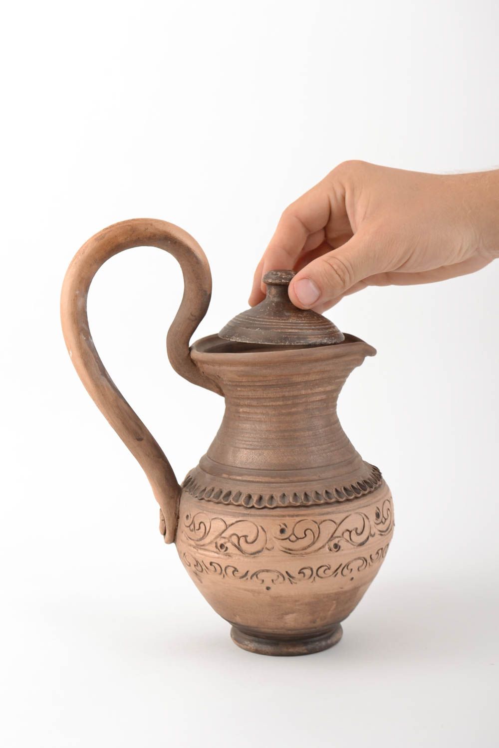 Cruche en céramique faite main avec couvercle poterie originale 1 litre photo 5