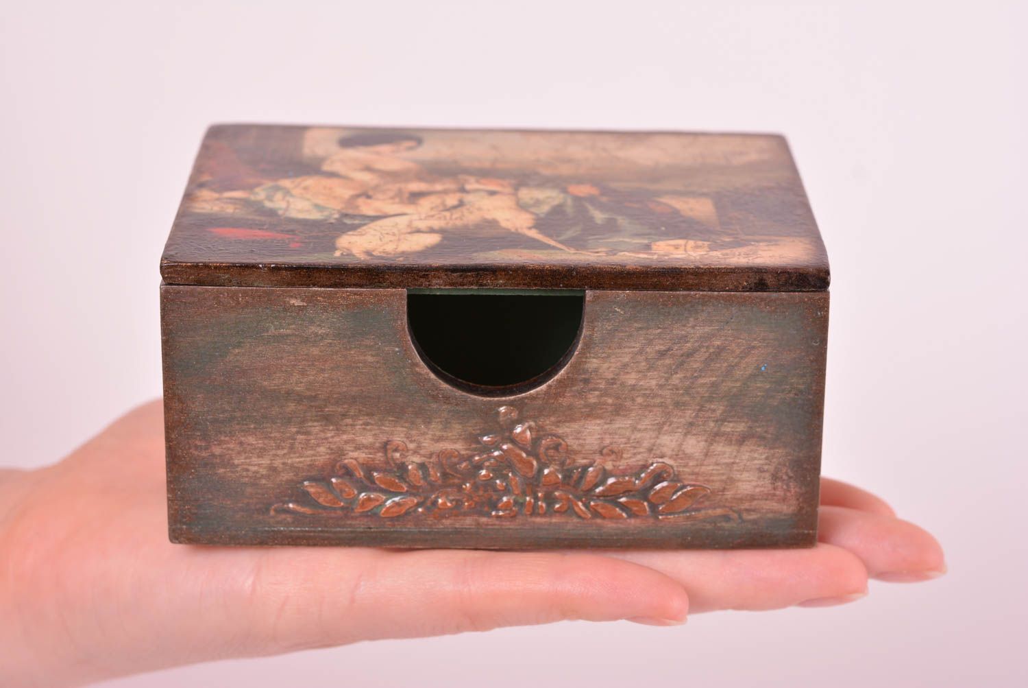 Boîte à bijoux fait main Boîte en bois serviettage design Déco maison originale photo 4