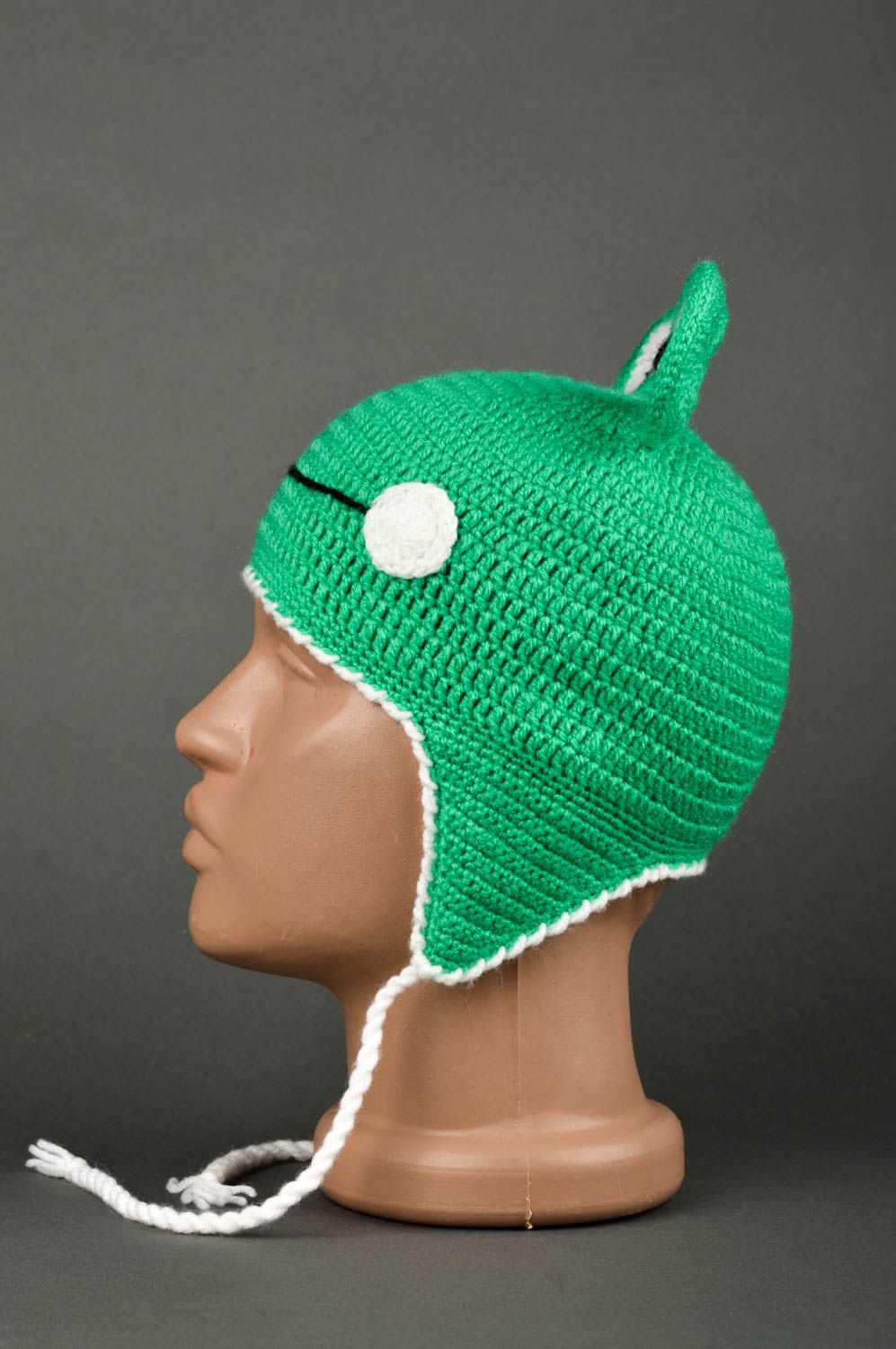 Вязаная шапка для детей ручной работы зимняя шапка зеленая жабка теплая шапка фото 3