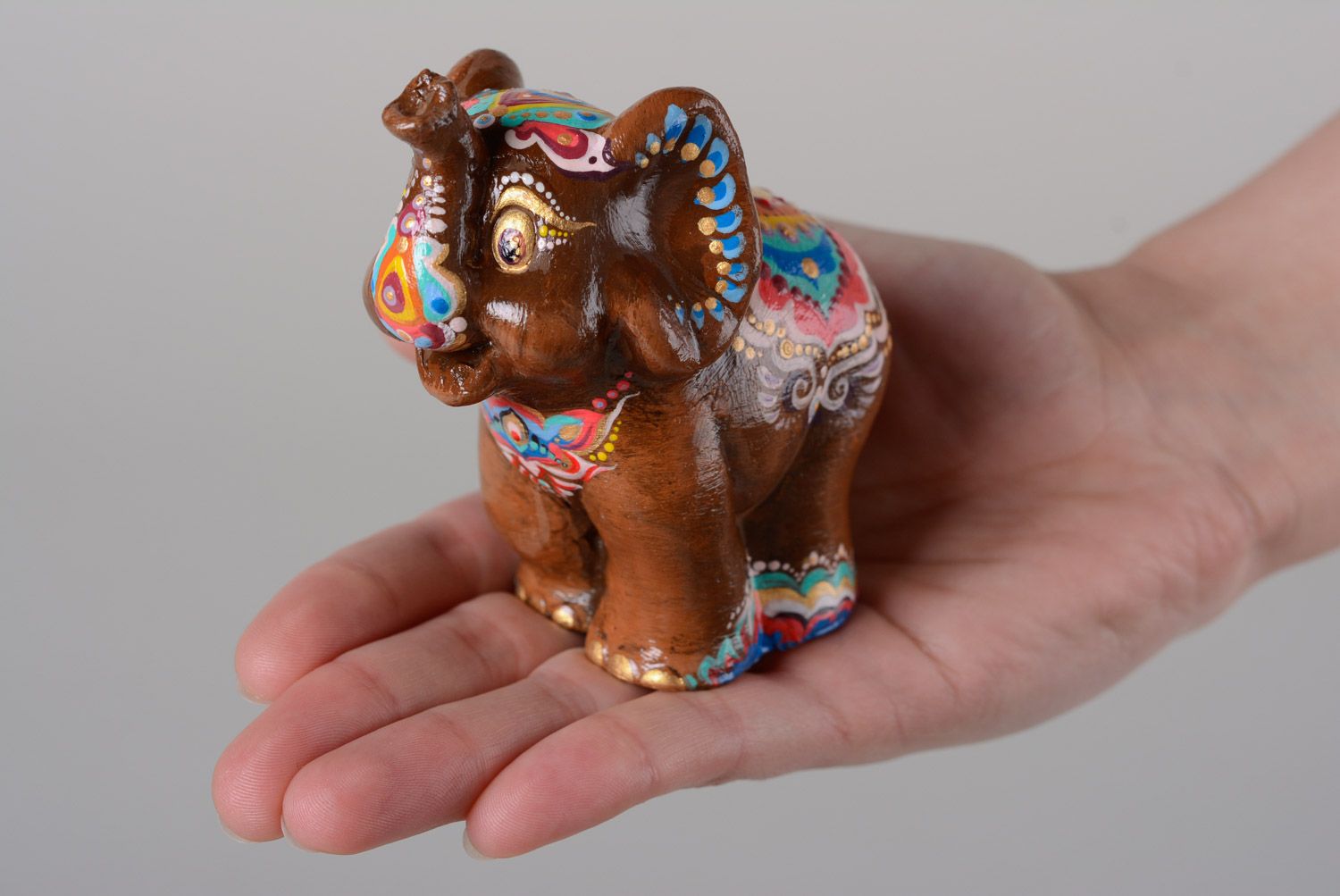 Stylish handmade plaster statuette of elephant painted with acrylics in Indian style photo 5