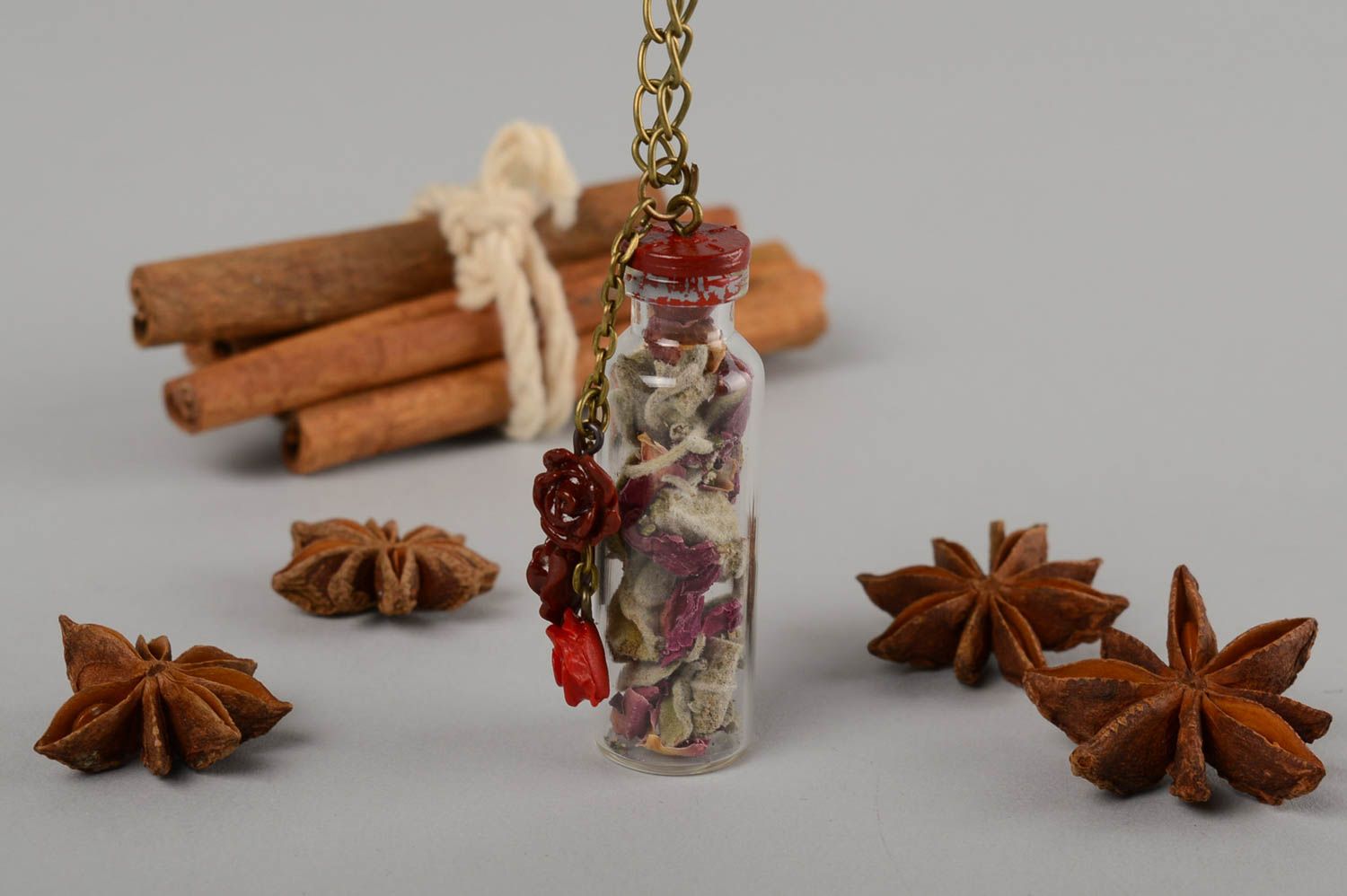 Handmade pendant red pendant with roses pendant jar with the chain ladies gift photo 1
