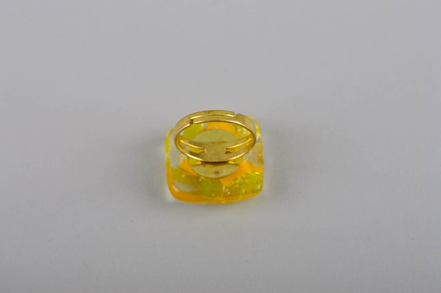 Bague verre Bijou fait main carrée jaune taille réglable originale Cadeau femme photo 5