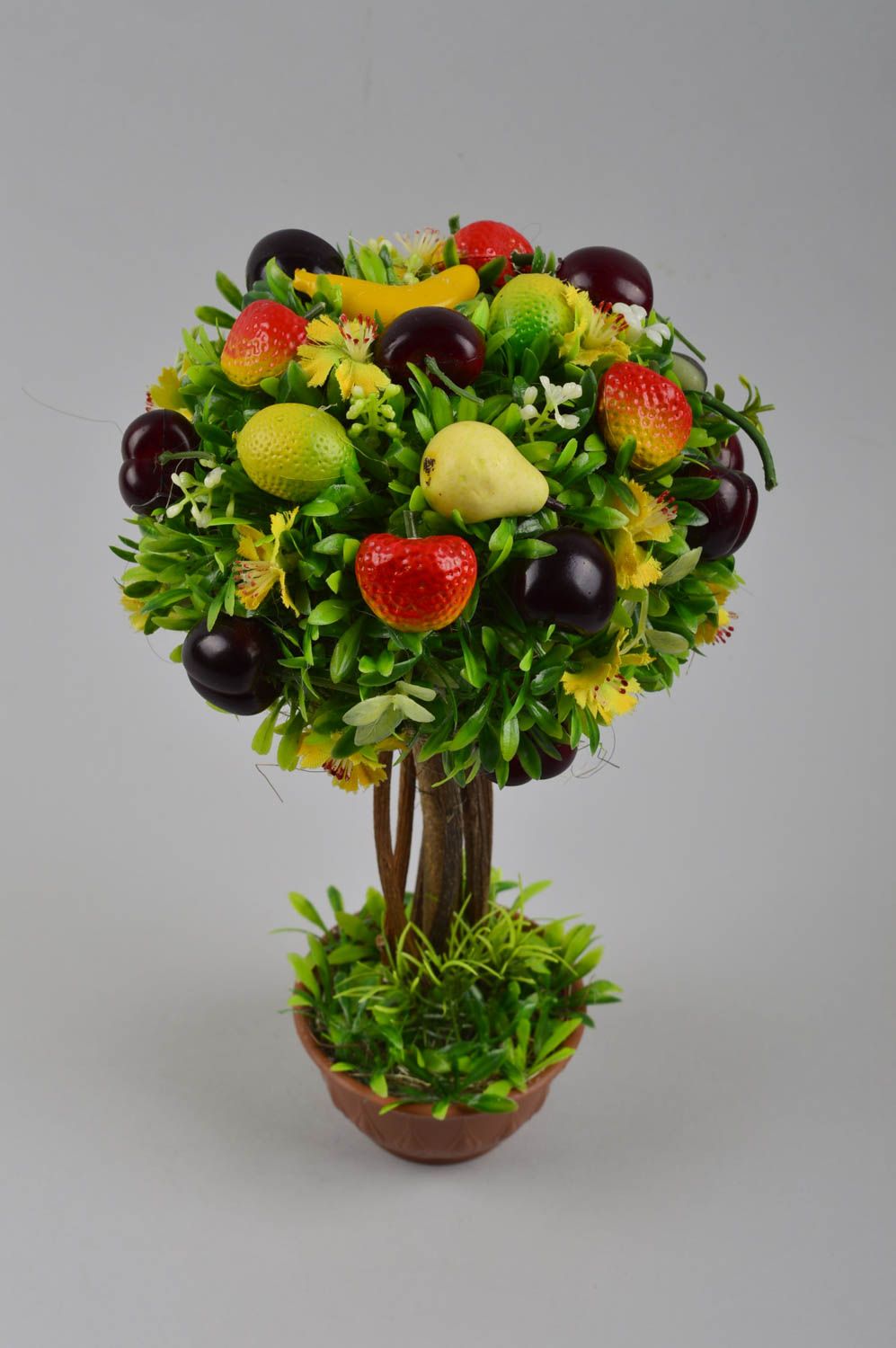 Árbol topiario hecho a mano composición de flores y frutas decoración de casa foto 2