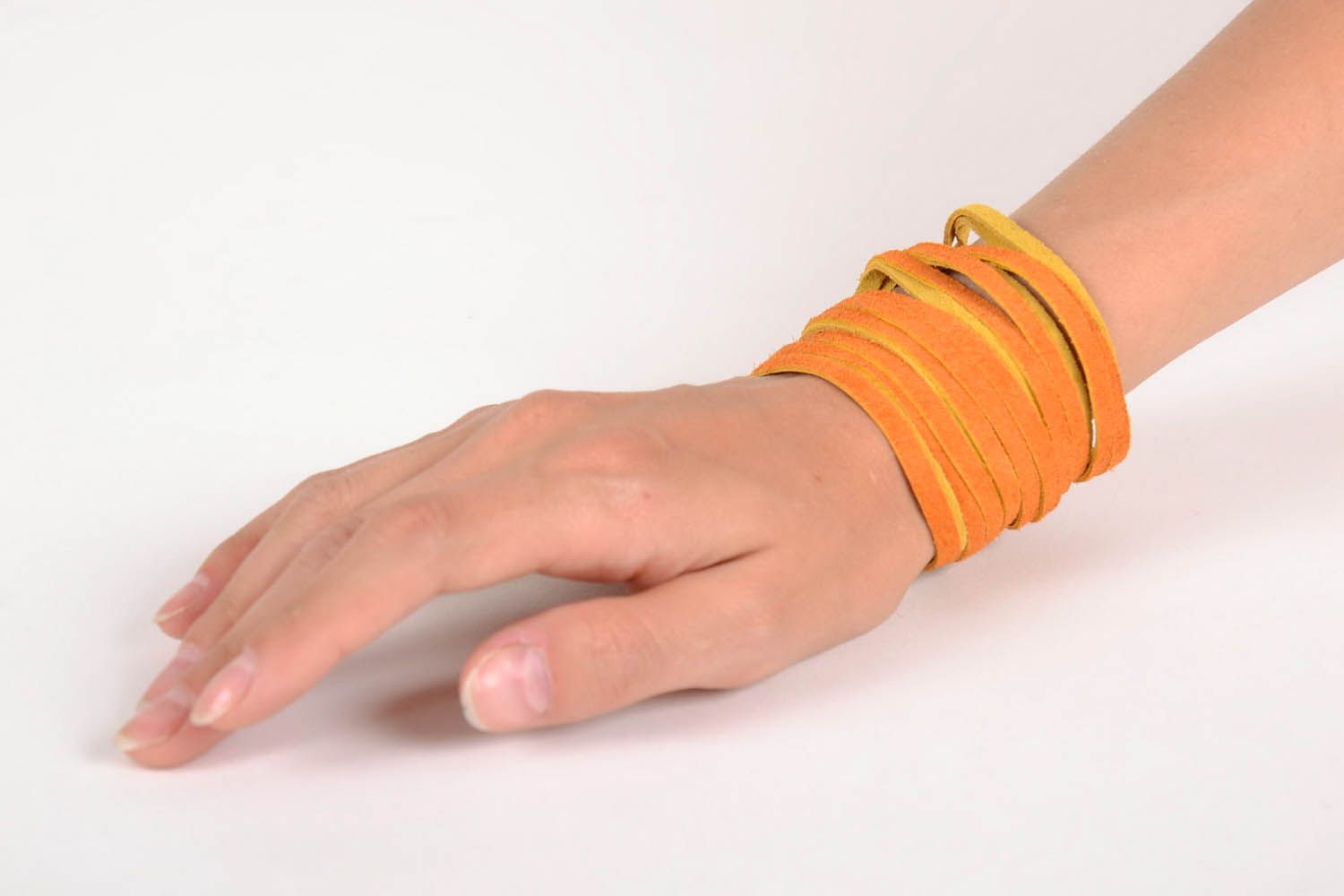 Wide leather bracelet Orange photo 5
