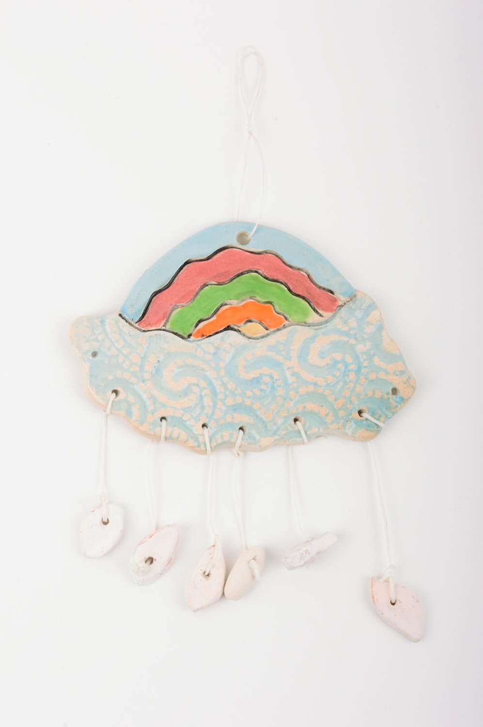 Handmade Keramik Wandbild Deko zum Aufhängen Wanddeko Kinderzimmer Regenbogen foto 1