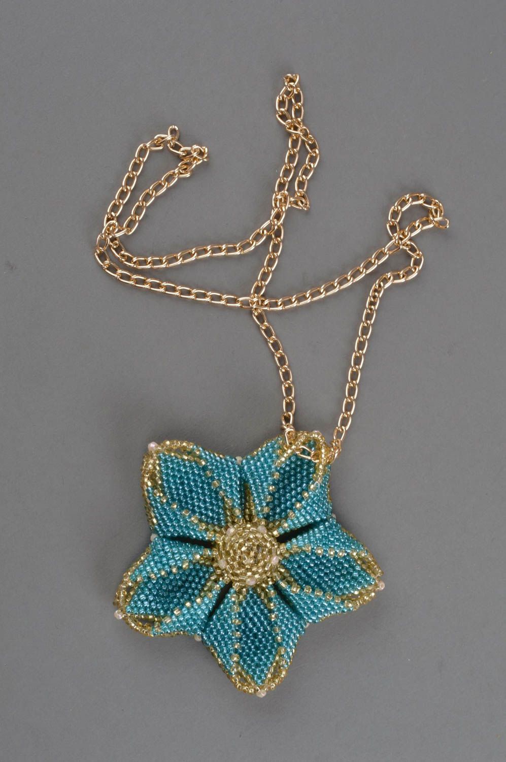 Beaded pendant seed bead flower accessory handmade jewelry for women photo 2