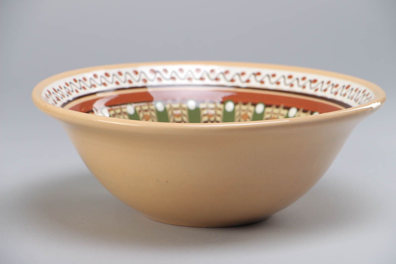 Handmade large clay salad bowl with colored glaze painting 1300 ml photo 2