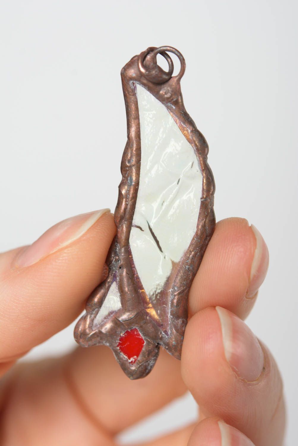 Beau pendentif en verre vitrail fait main en forme de fleur bijou insolite photo 2