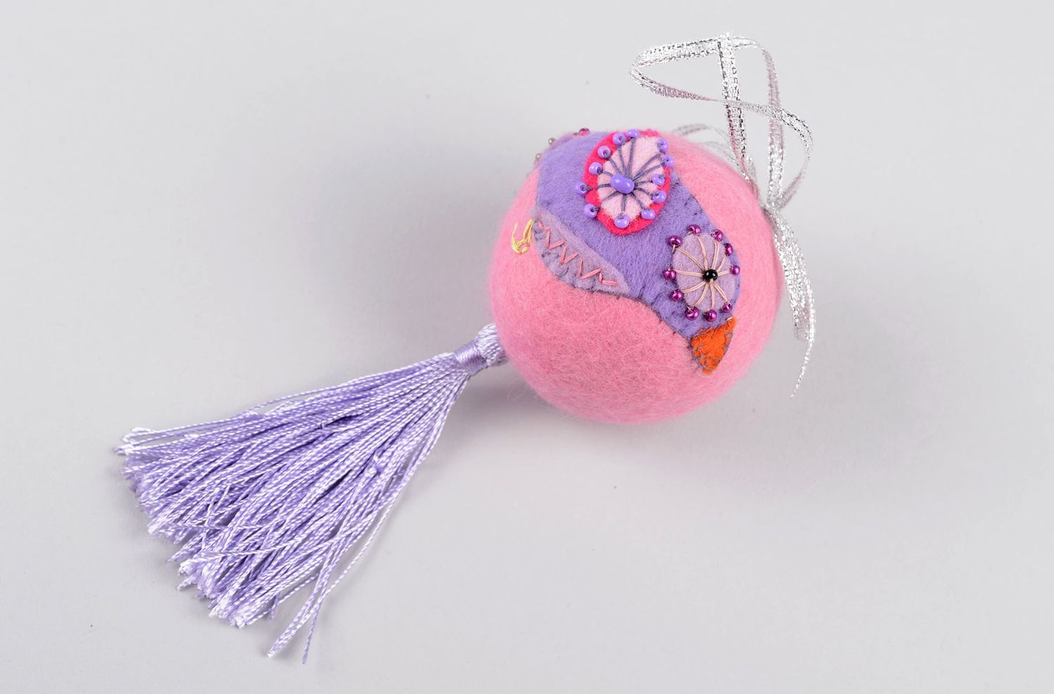 Декоративная подвеска ручной работы елочная игрушка розовая предмет интерьера фото 1