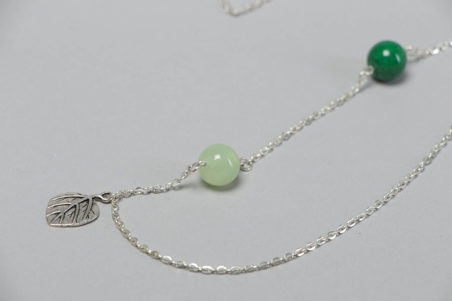 Handmade necklace with natural stones long green accessory jewelry on chain photo 3