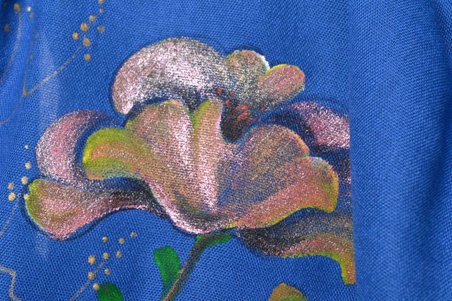 Pañuelo de mujer de cachemir pintado artesanal azul foto 5