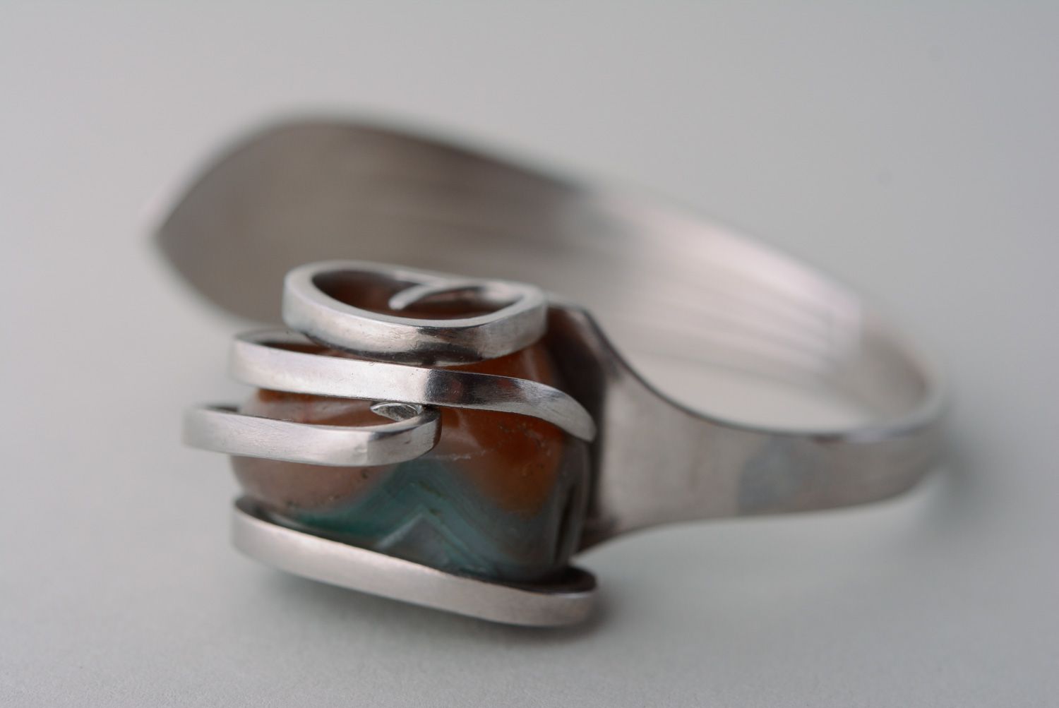 Metall Armband mit Naturstein aus Gabel foto 2