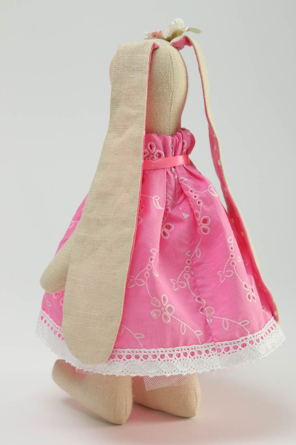 Игрушка ручной работы игрушка зайка в розовом платье оригинальная игрушка  фото 4
