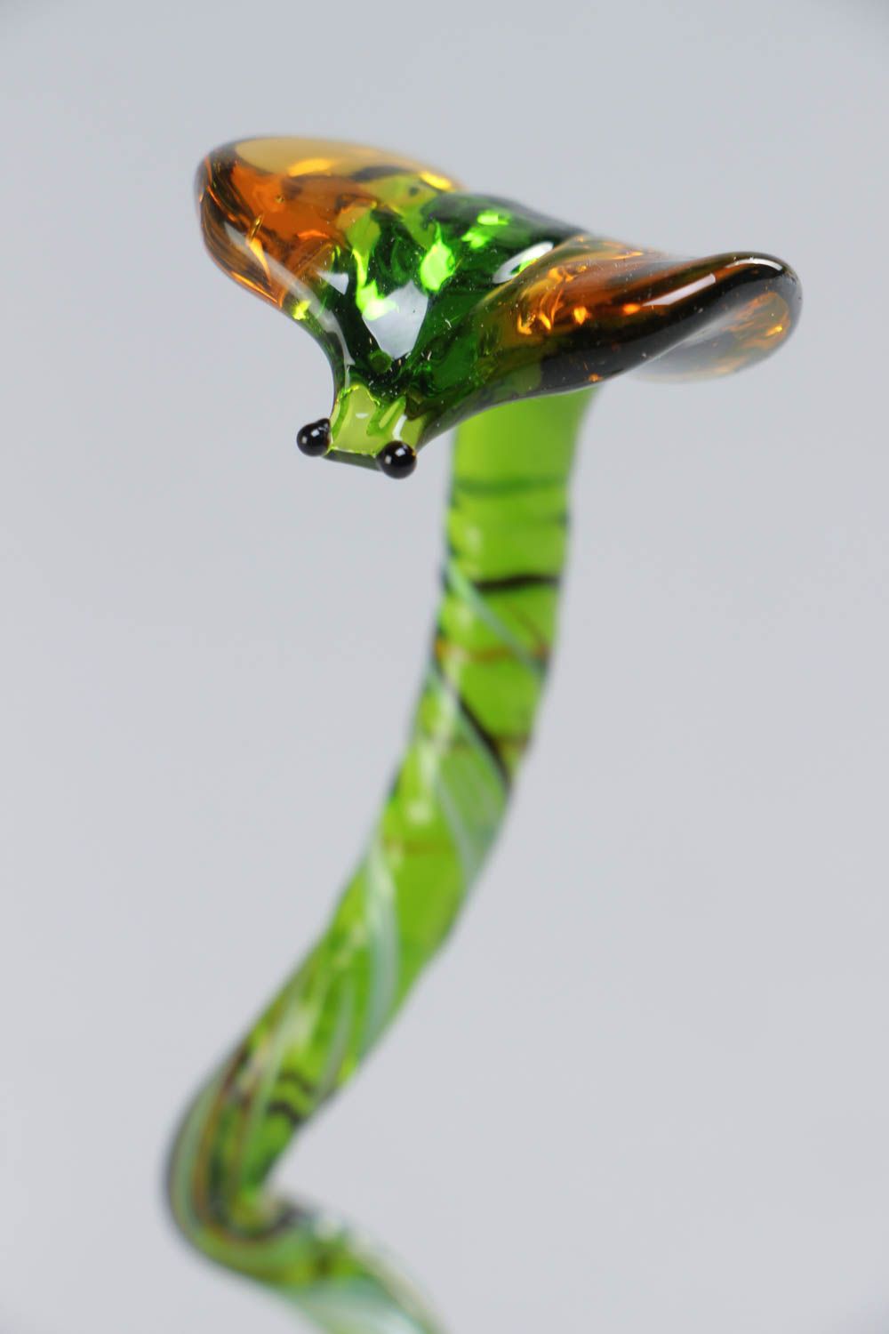 Handmade miniature lampwork glass figurine of green cobra snake interior decor photo 3