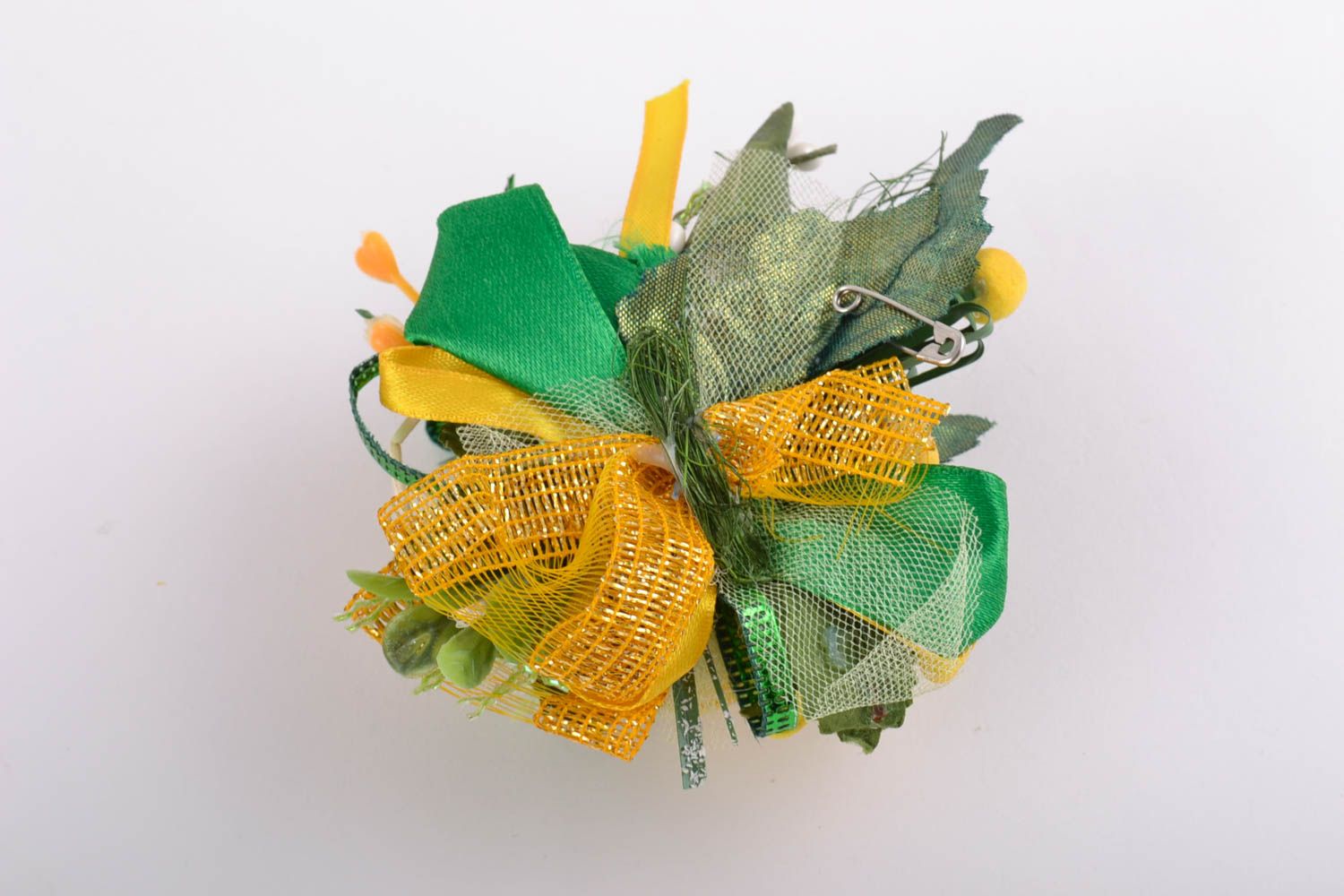 Fleurs artificielles pour barrette ou broche faites main originales jaunes photo 3