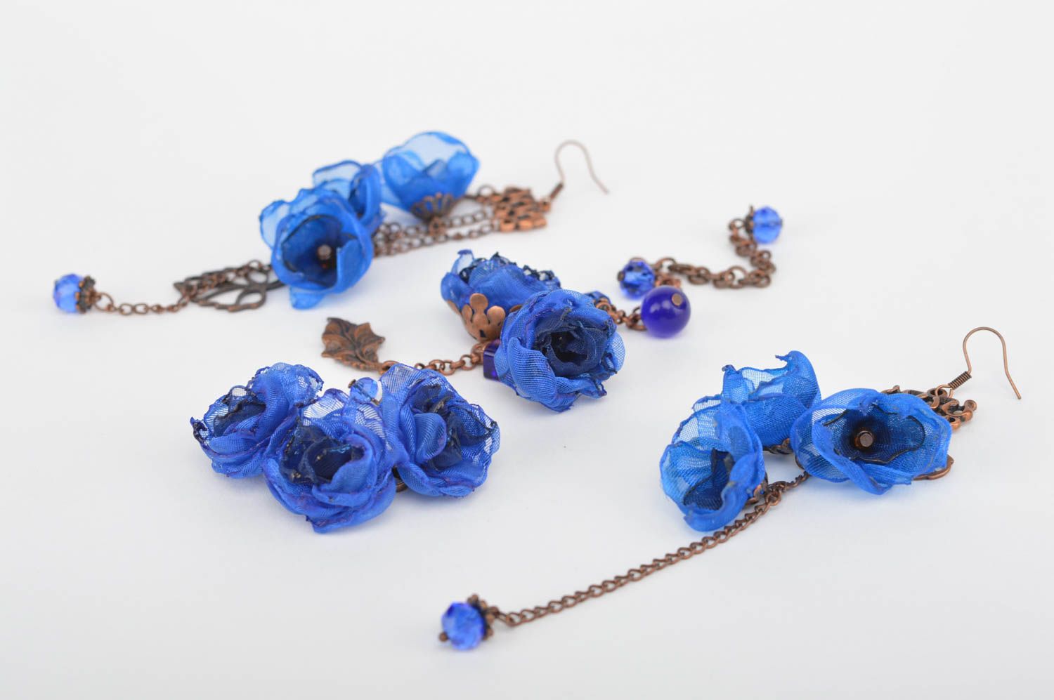 Stylish blue jewelry set interesting handmade accessories designer jewelry photo 5