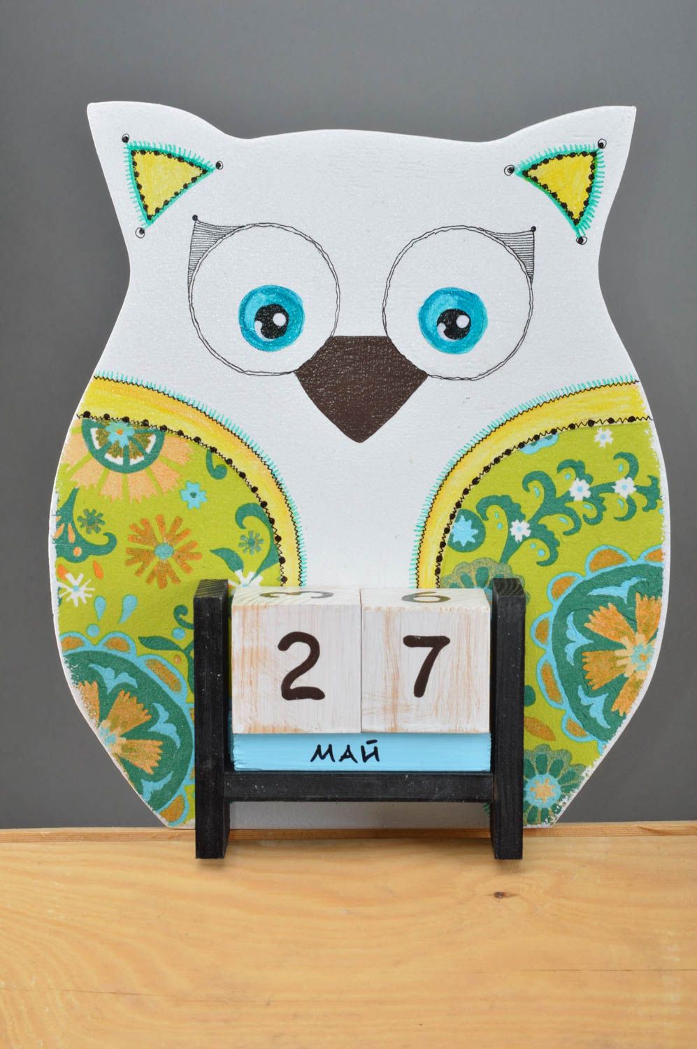 Holz Tischkalender Eule ungewöhnlich handgemacht interessat für Kinderzimmer foto 2