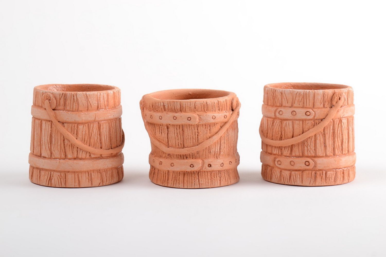Pots à épices 3 pièces faits main en forme de seaux en céramique décoration photo 4