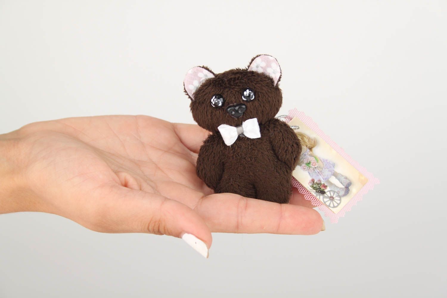 Peluche ours brun Jouet fait main en tissus Cadeau pour enfant original photo 5