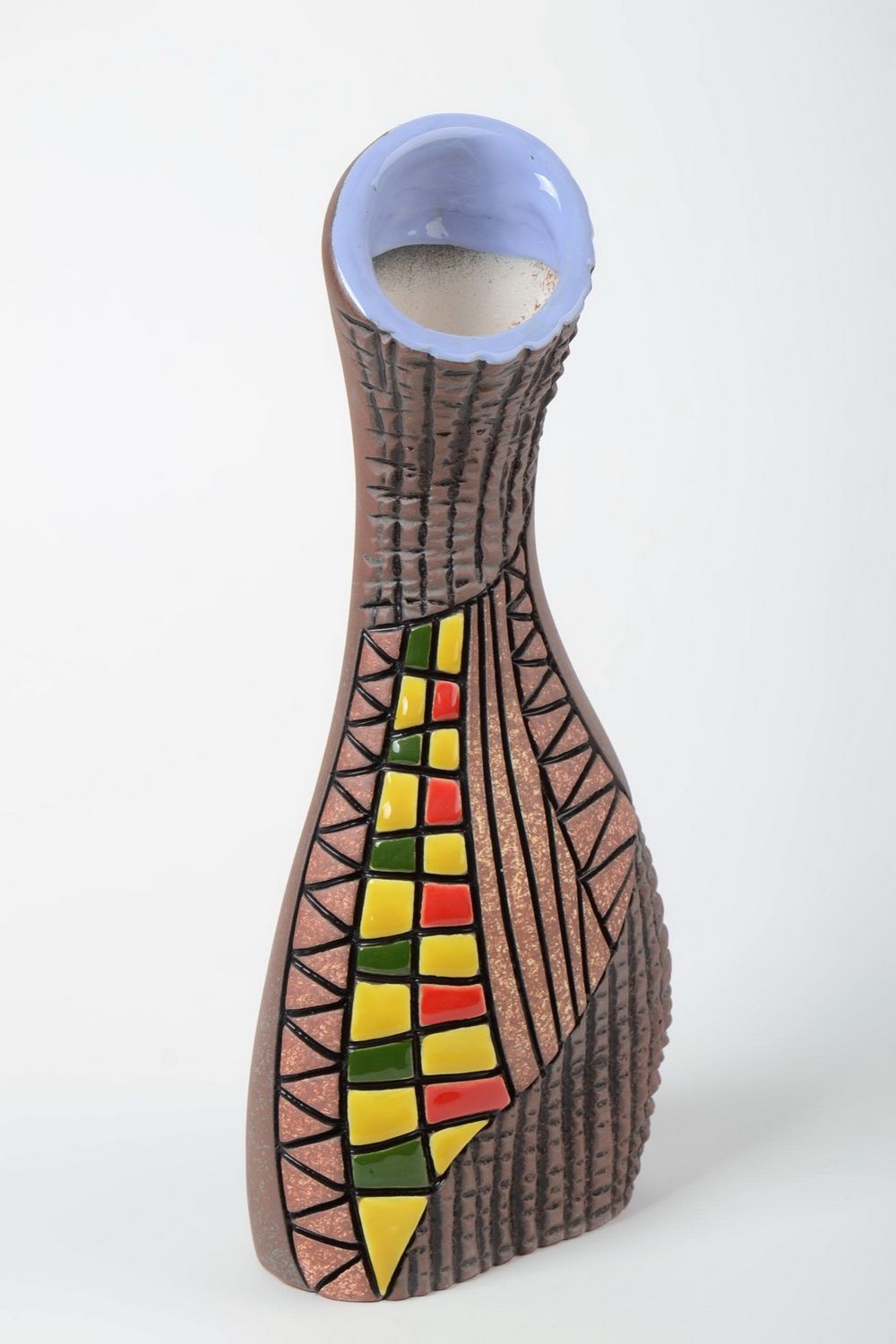 Vase multicolore en argile à large goulot fait main design original 1.8 l photo 2