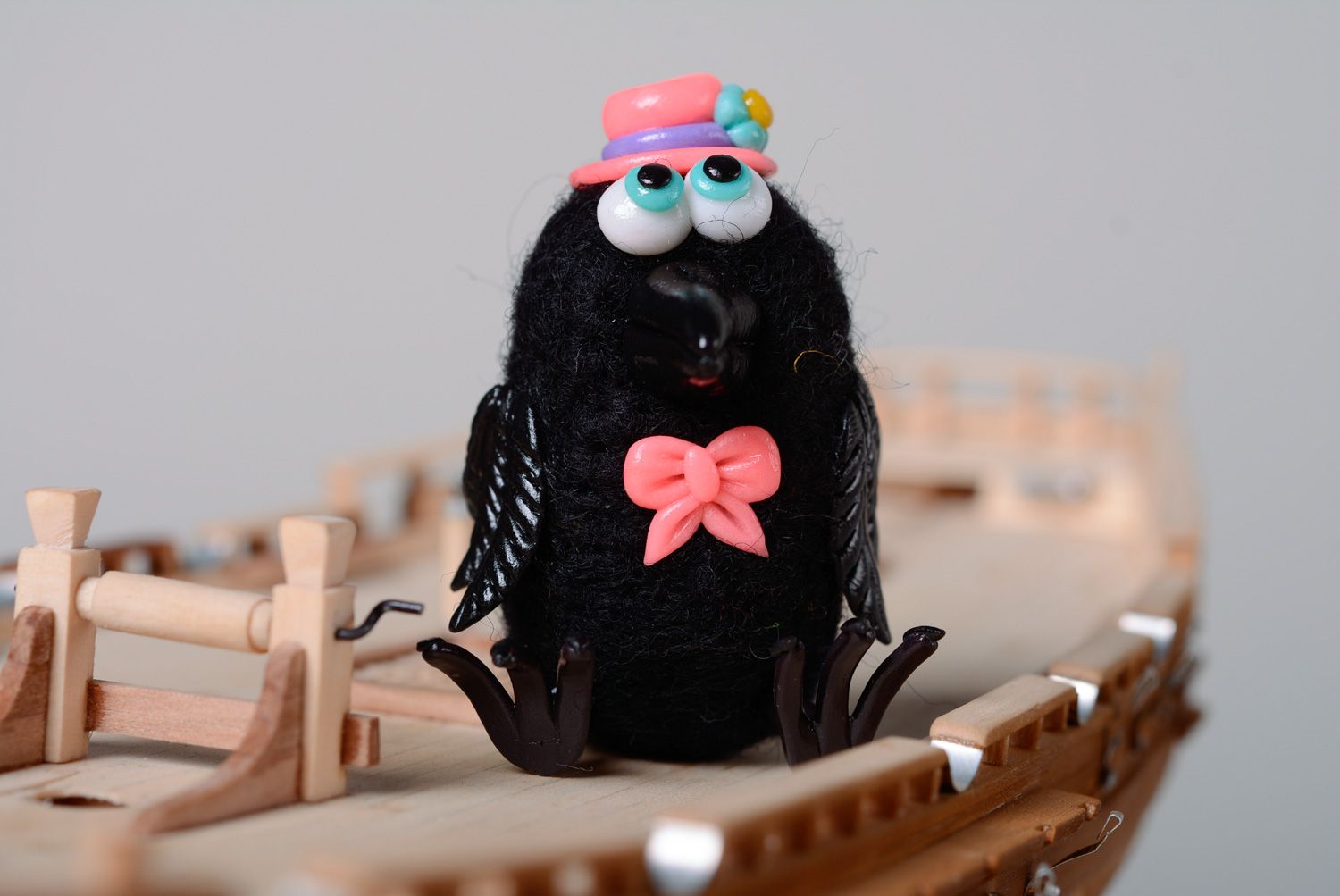 Handmade soft felted wool toy Crow photo 1