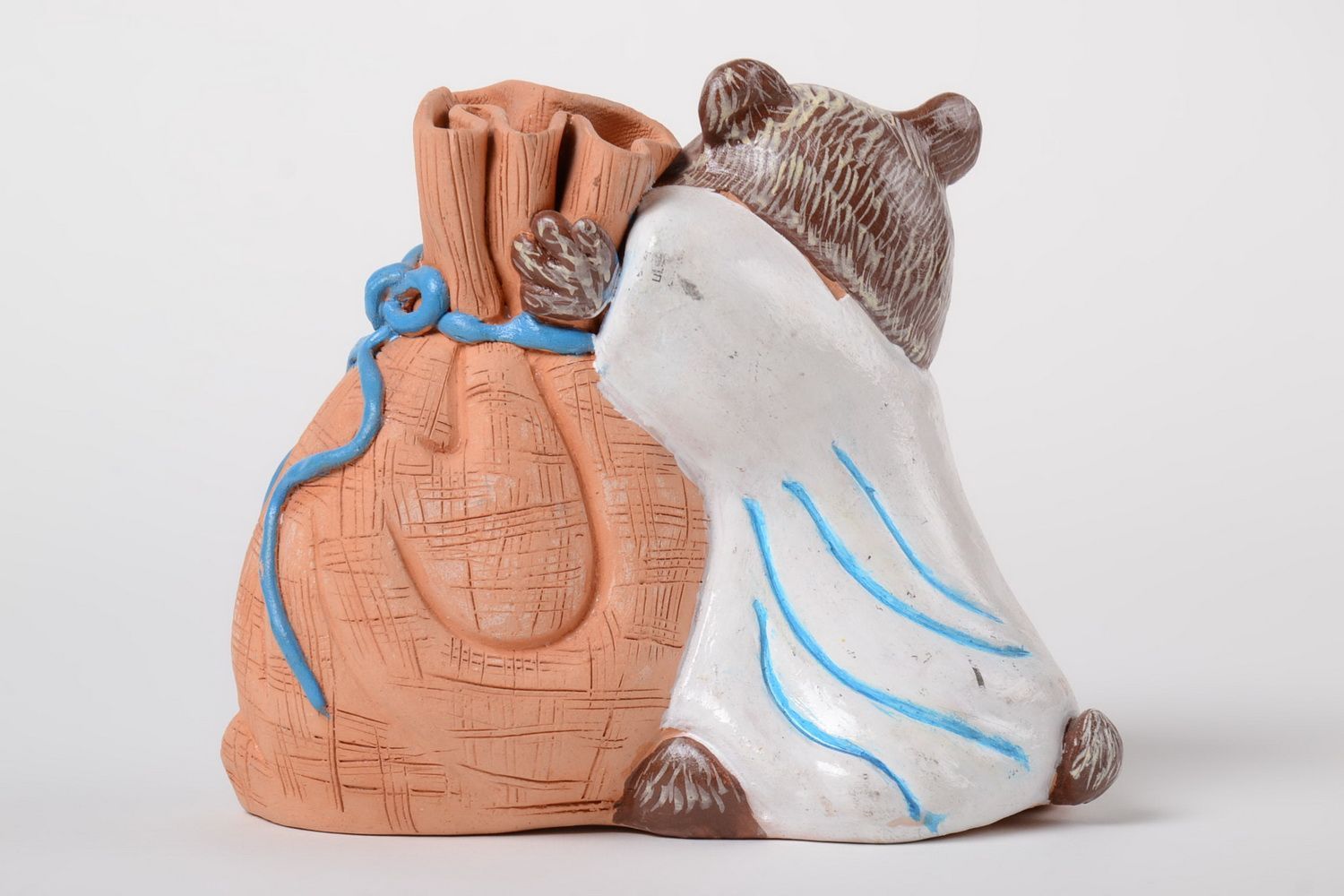 Tirelire ours avec grand sac en argile faite main originale cadeau pour enfant photo 5