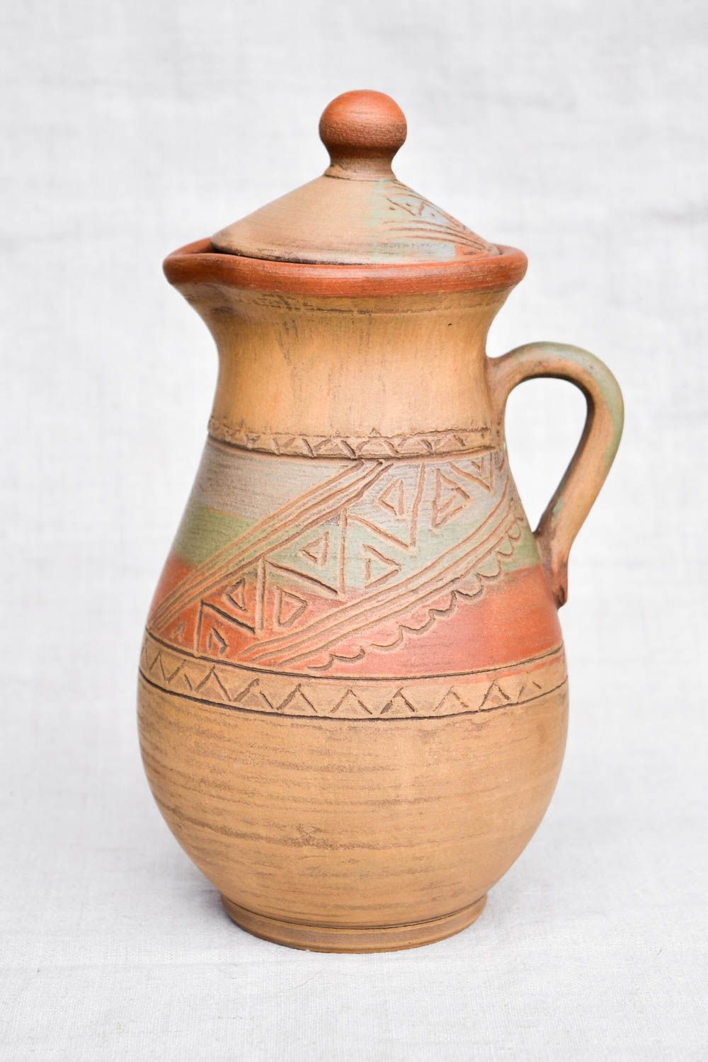 Handgemachte Keramik Ton Krug Keramik Kanne Wein Krug 2 L mit Deckel   foto 5