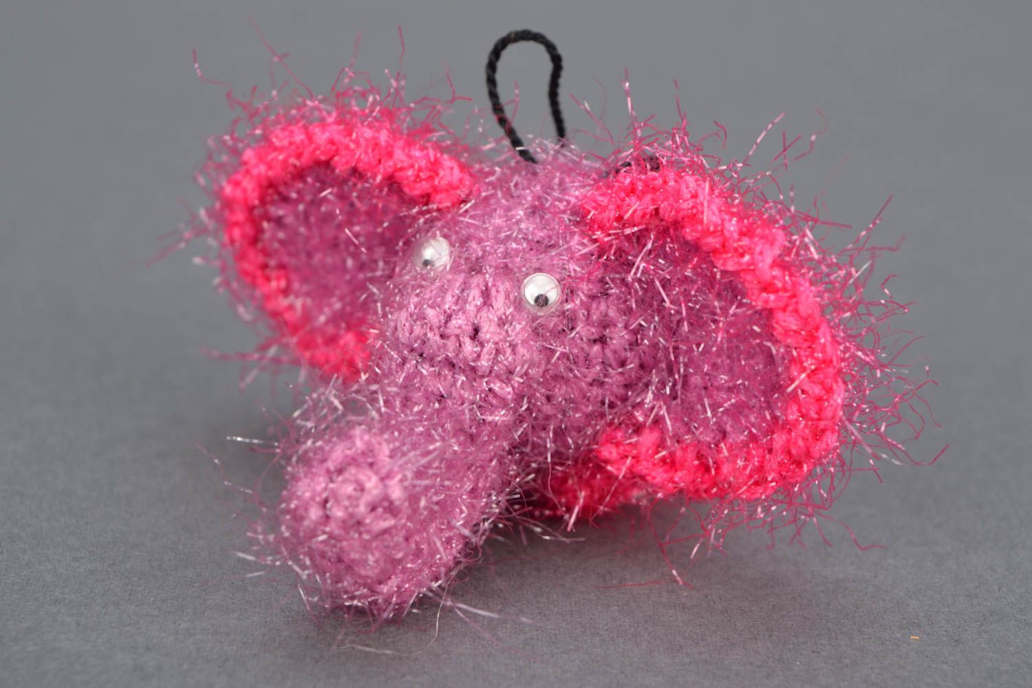 Porte-clés tricoté au crochet Éléphant rose photo 1