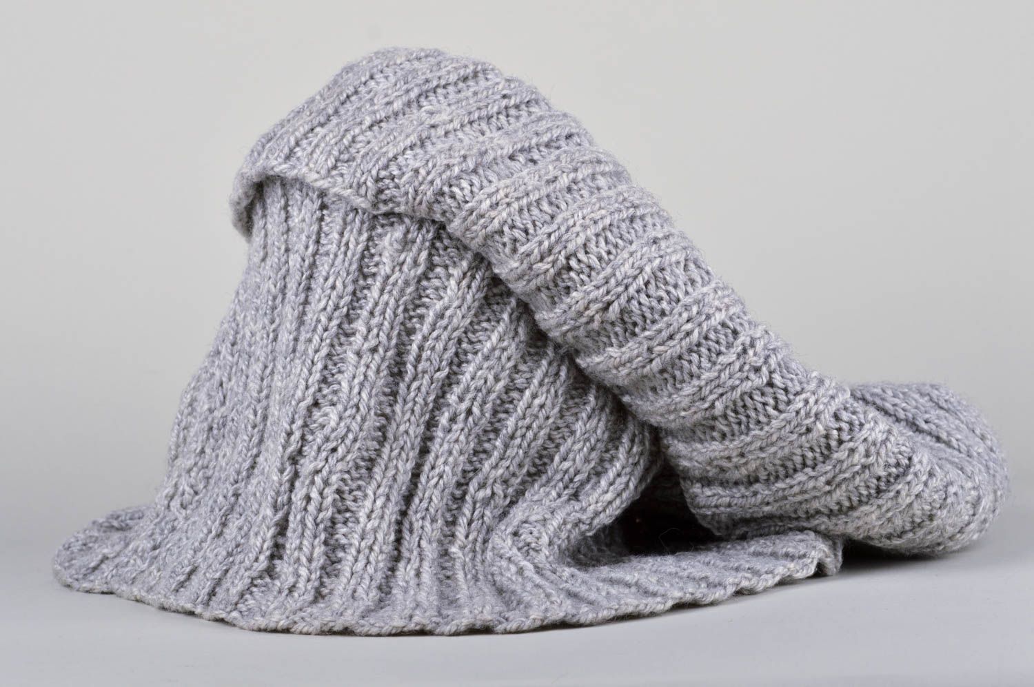 Snood tricot Écharpe tube fait main gris chaud en fils de laine Accessoire femme photo 5