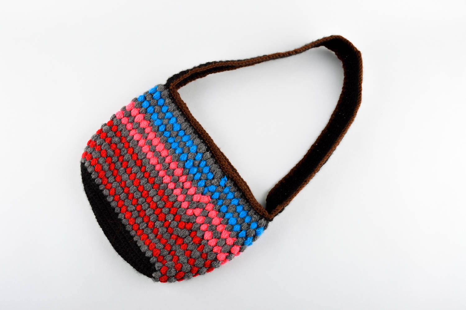 Bolso tejido con agujas artesanal multicolor accesorio de mujer regalo original  foto 3