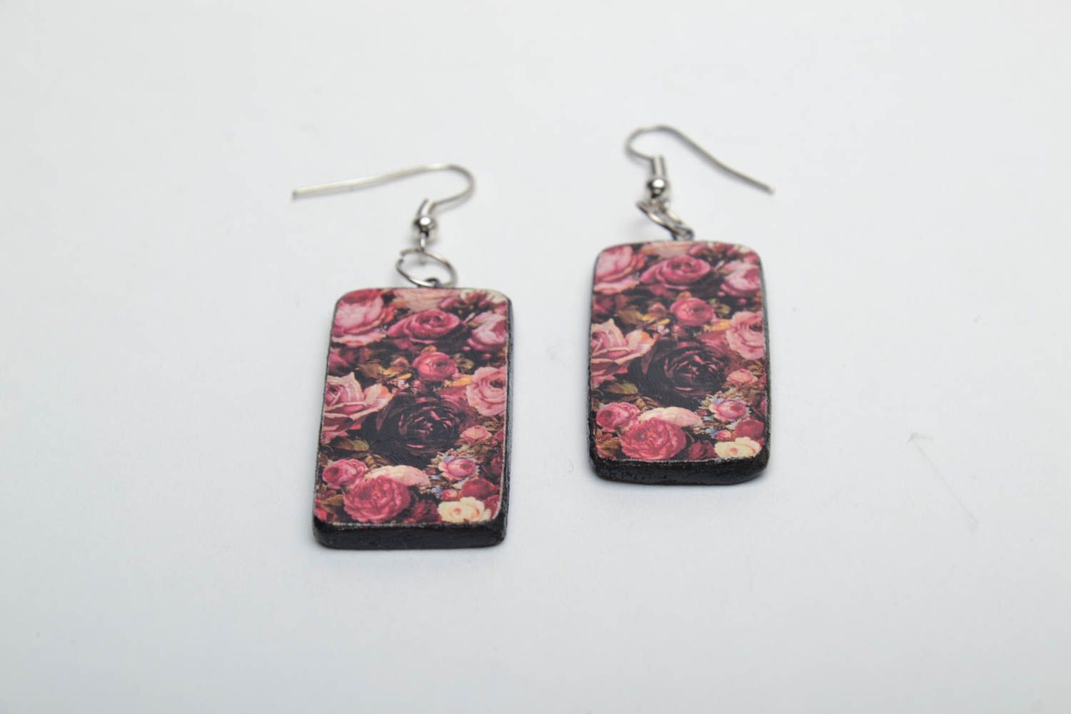 Wooden earrings with decoupage photo 2