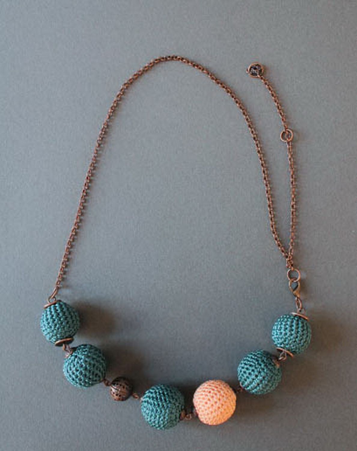 Bead necklace knitted with satin threads photo 7