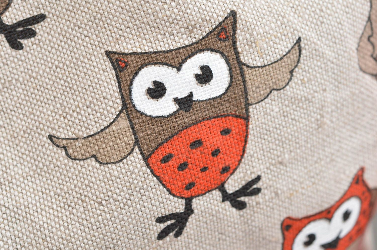 Sac en tissu fait main en lin et coton avec imprimé de hiboux accessoire photo 5