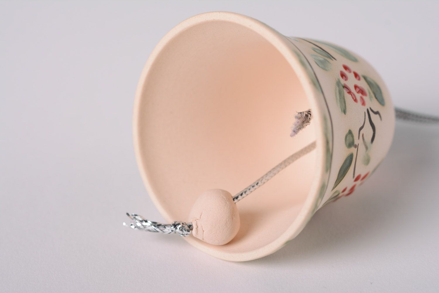 Handmade tender decorative maiolica ceramic bell with floral glaze painting photo 4