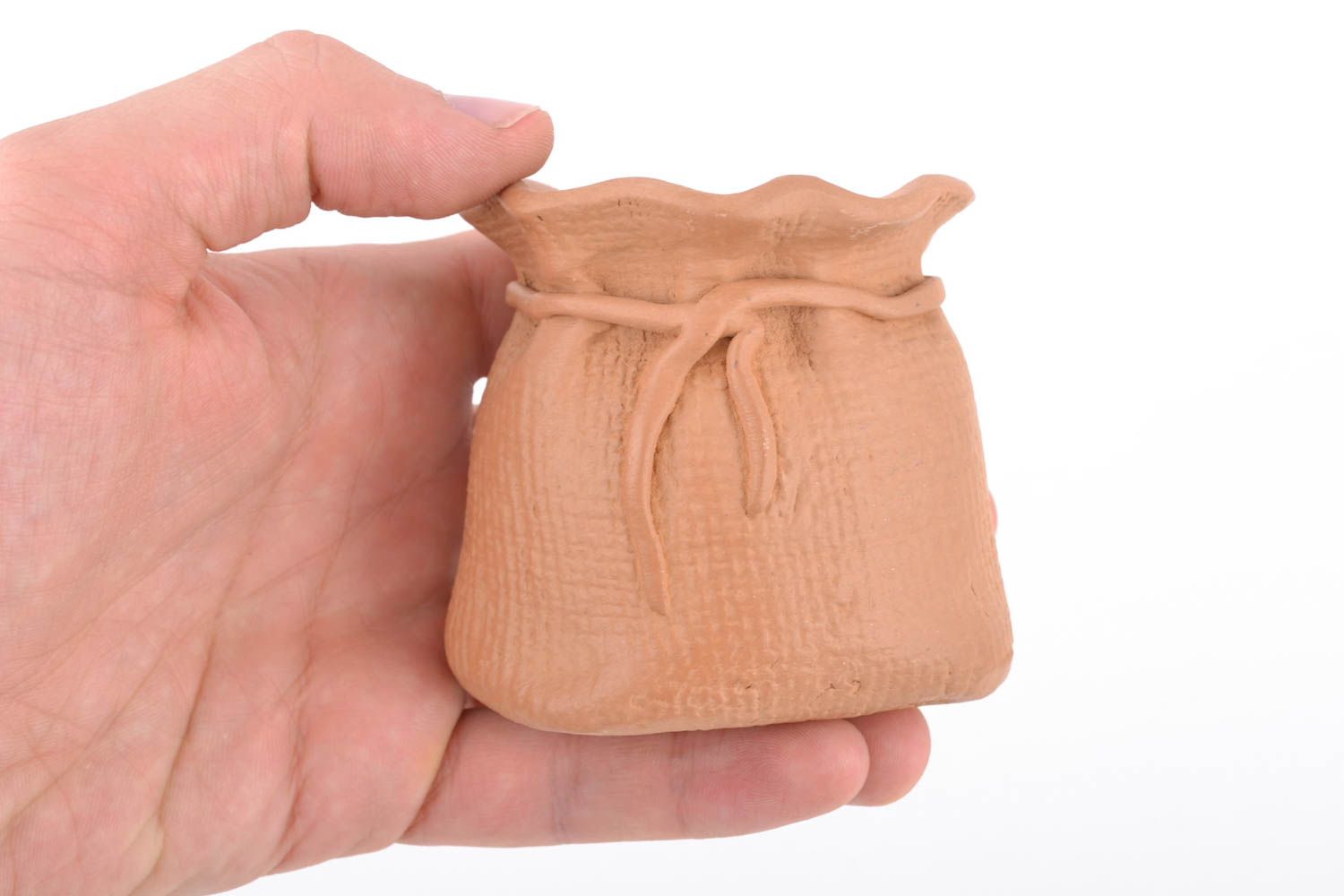 Pot à épices en terre cuite en forme de sac fait main design de créateur photo 2